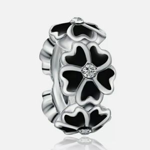 Black Flowers European Charm Bead New
